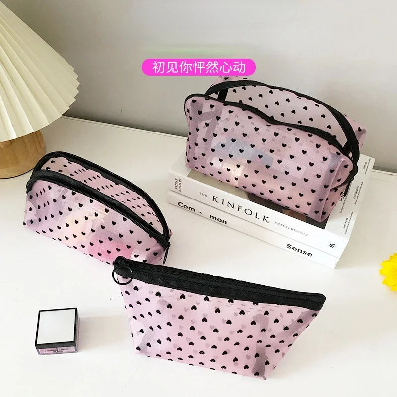 Cosmetic Bag Zipper Heart Shaped Toiletry Organizer Makeup Bags