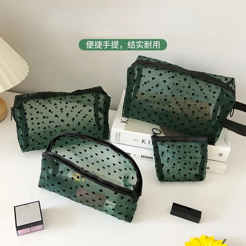 Cosmetic Bag Zipper Heart Shaped Toiletry Organizer Makeup Bags