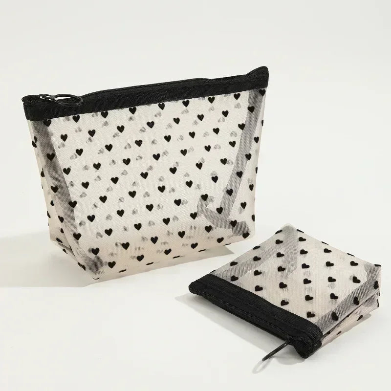 Cosmetic Bag Zipper Heart Shaped Toiletry Organizer Makeup Bags