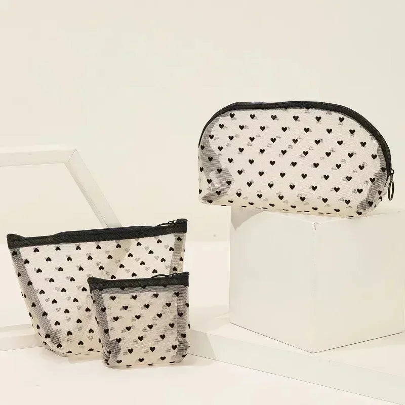 Cosmetic Bag Zipper Heart Shaped Toiletry Organizer Makeup Bags