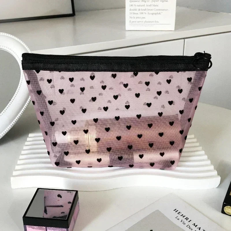 Cosmetic Bag Zipper Heart Shaped Toiletry Organizer Makeup Bags