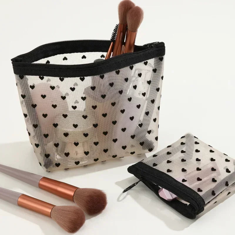 Cosmetic Bag Zipper Heart Shaped Toiletry Organizer Makeup Bags