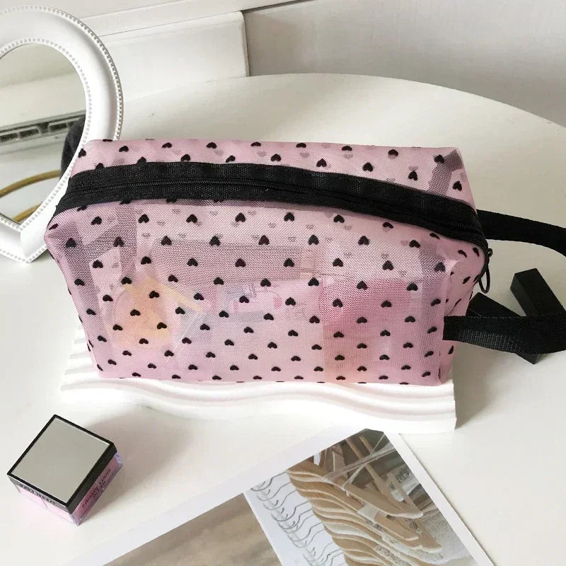Cosmetic Bag Zipper Heart Shaped Toiletry Organizer Makeup Bags