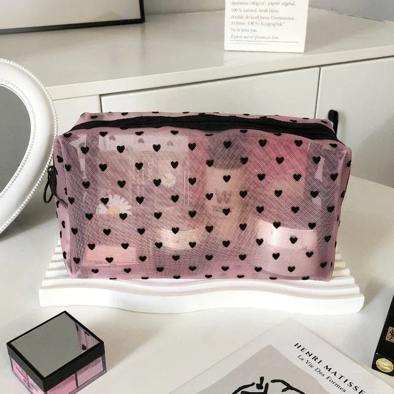 Cosmetic Bag Zipper Heart Shaped Toiletry Organizer Makeup Bags
