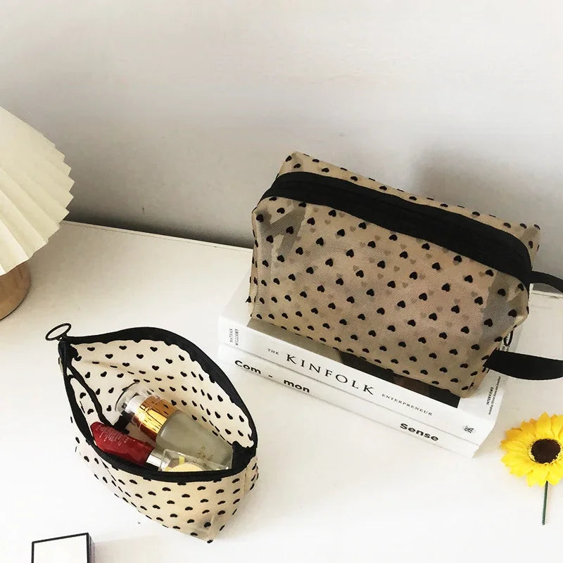 Cosmetic Bag Zipper Heart Shaped Toiletry Organizer Makeup Bags