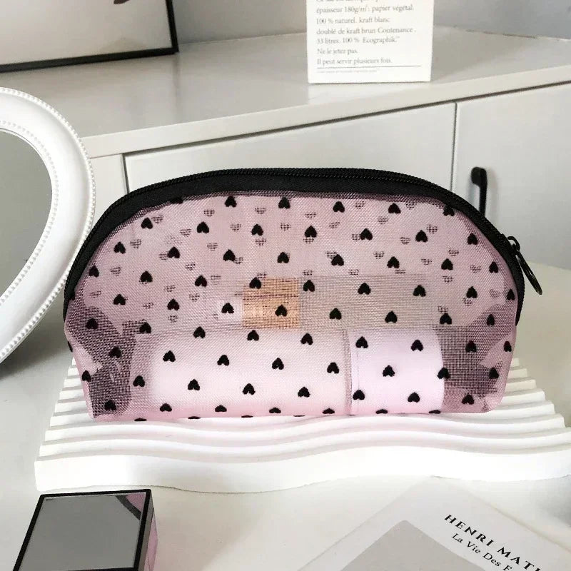 Cosmetic Bag Zipper Heart Shaped Toiletry Organizer Makeup Bags