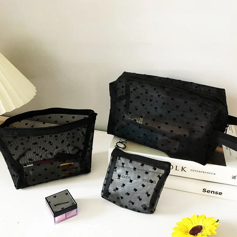 Cosmetic Bag Zipper Heart Shaped Toiletry Organizer Makeup Bags