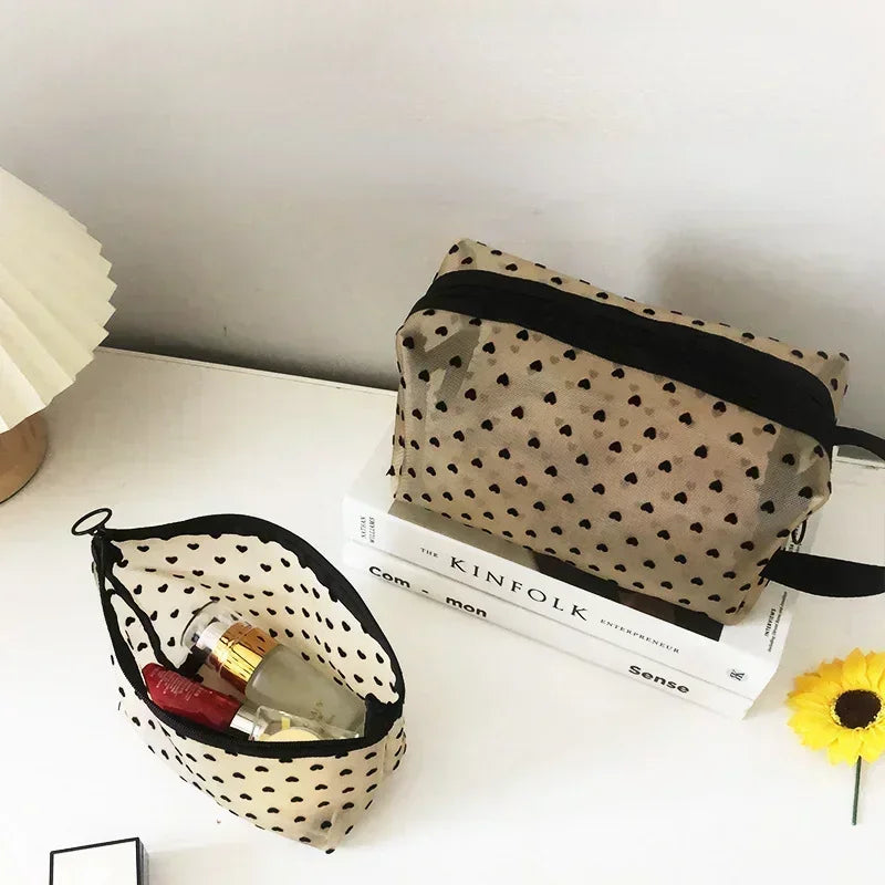 Cosmetic Bag Zipper Heart Shaped Toiletry Organizer Makeup Bags