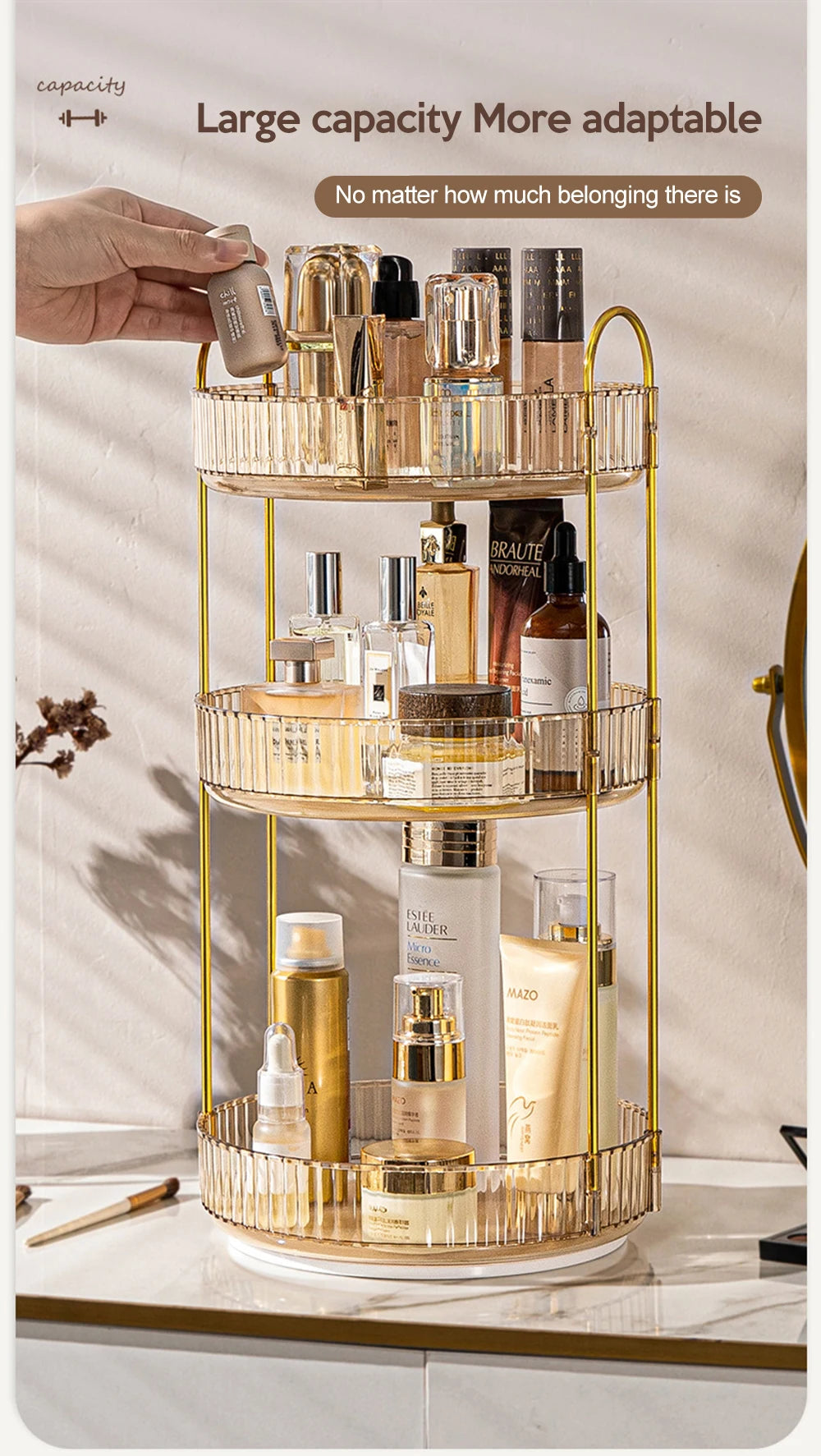 Luxury Makeup Organizer 360° Rotating Desktop Cosmetic Shelf