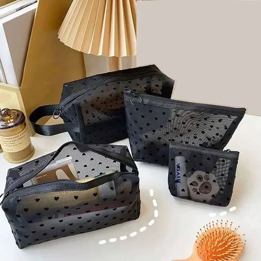 Cosmetic Bag Zipper Heart Shaped Toiletry Organizer Makeup Bags