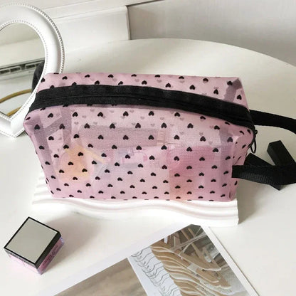 Cosmetic Bag Zipper Heart Shaped Toiletry Organizer Makeup Bags