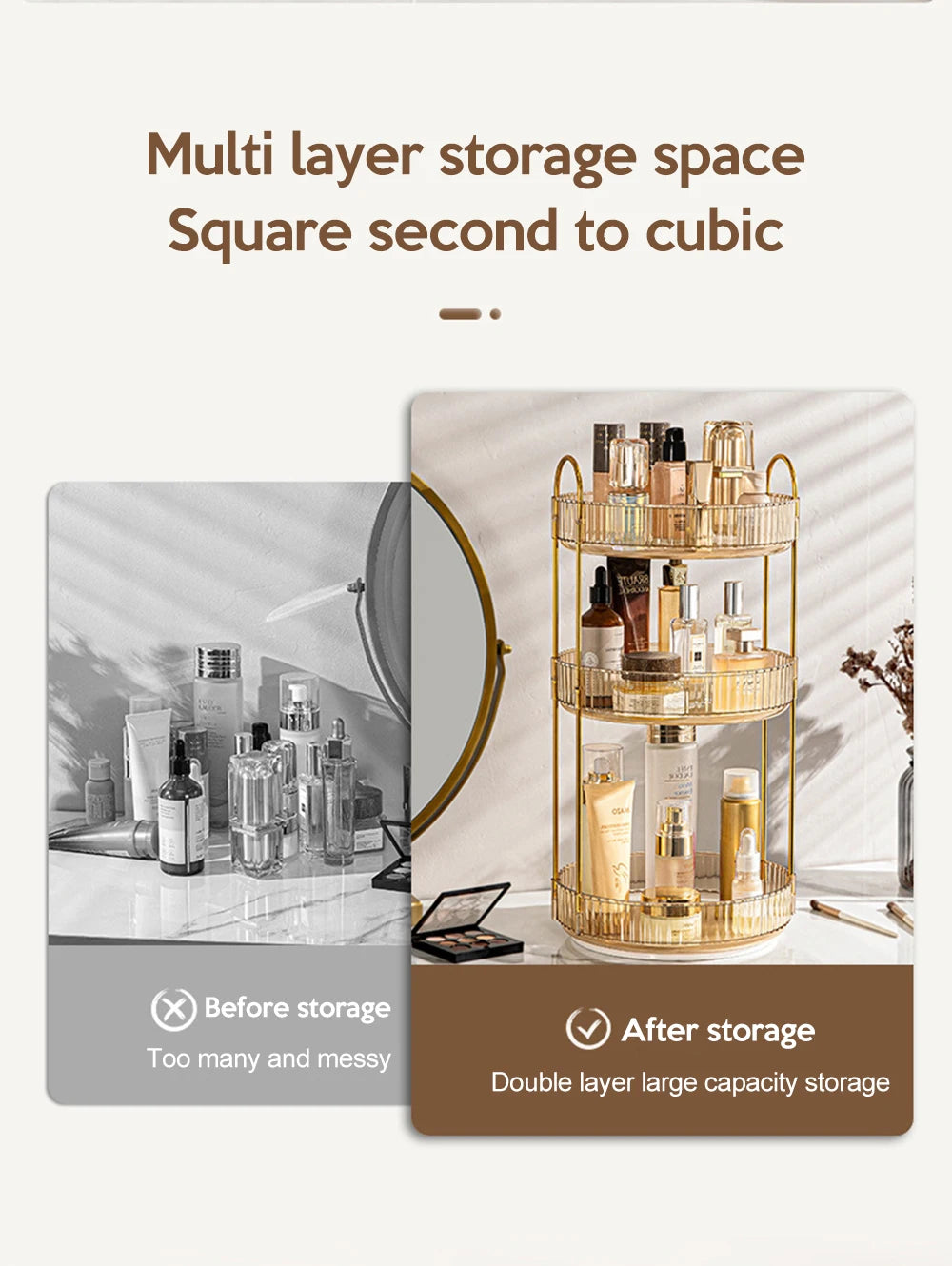 Luxury Makeup Organizer 360° Rotating Desktop Cosmetic Shelf