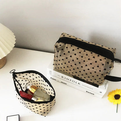 Cosmetic Bag Zipper Heart Shaped Toiletry Organizer Makeup Bags
