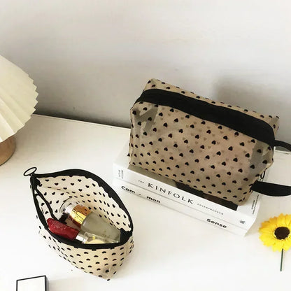 Cosmetic Bag Zipper Heart Shaped Toiletry Organizer Makeup Bags