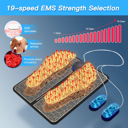 Weergave van de verschillende intensiteitsniveaus van de EMS voetmassager, van zachte stimulatie tot krachtige spieractivatie voor aangepaste massage-ervaring.